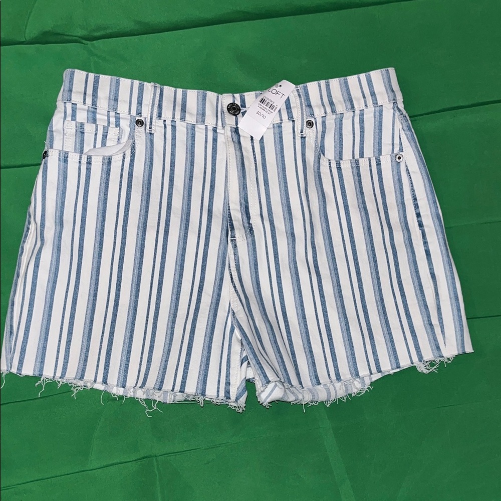 Loft Striped Raw Hem Shorts